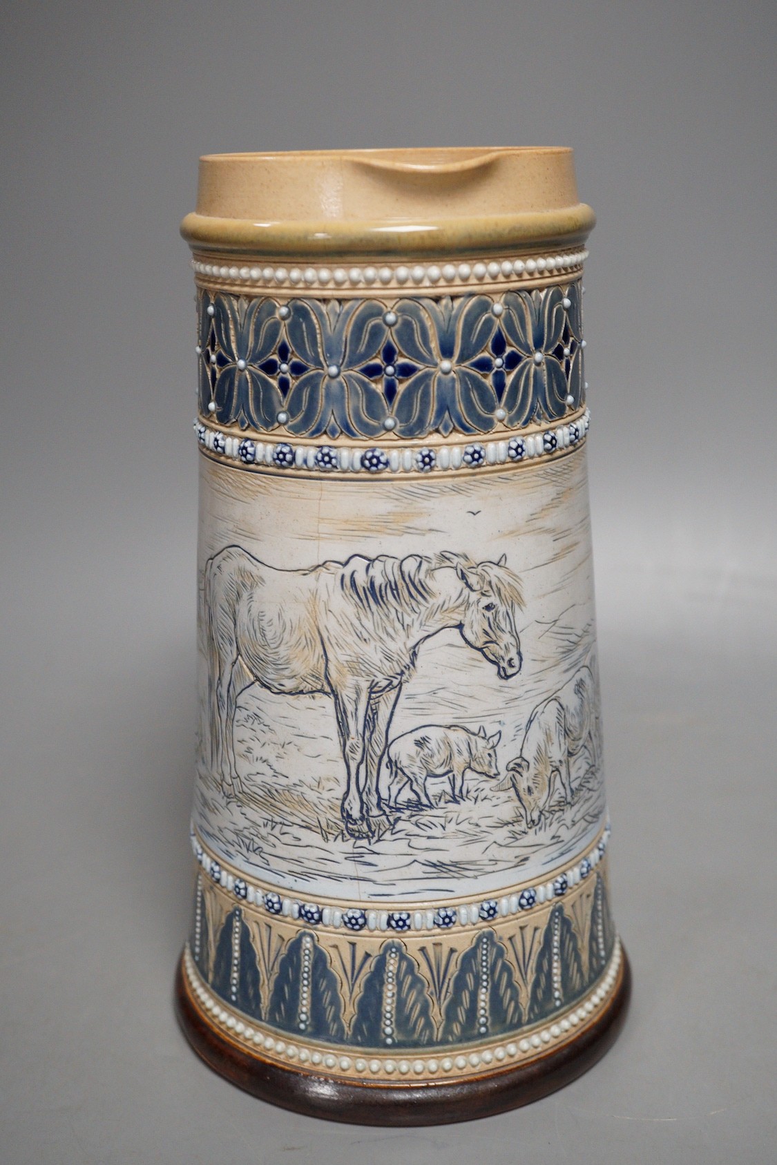 Hannah Barlow for Doulton Lambeth, a horse and pigs jug, 24cm